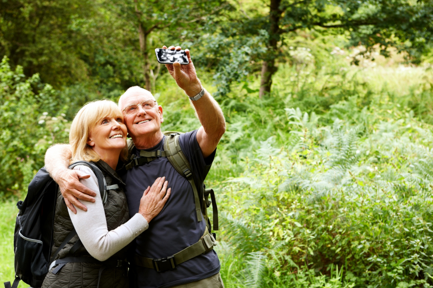 Couple enjoying day in the woods with beautiful inlay and onlay dental work